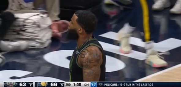 大举反击!鹈鹕连中三分 1分39秒回敬13-0高潮追到3分打停步行者